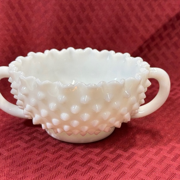 Fenton Vintage Hobnail Milk Glass Nut Bowl Candy Dish Round Handles - Picture 2 of 6